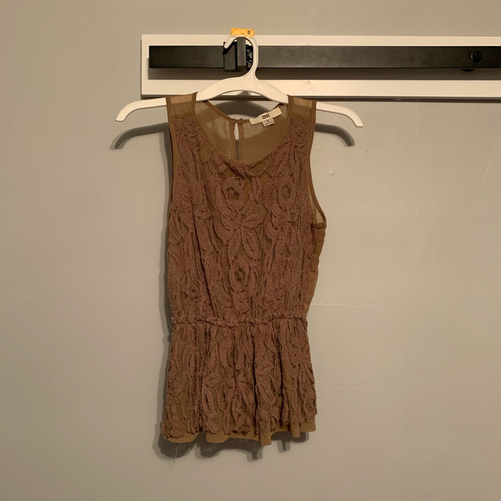 Peplum waist sheer back brown top
